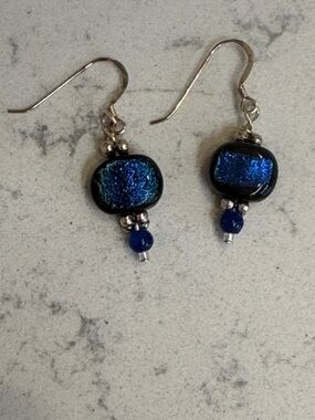 Blue Aventurine, Dichroic Blue Glass and Sterling Silver earrings. NWT! Handmade